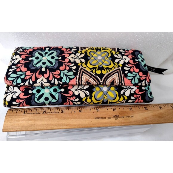 Vera Bradley Women Sierra Trifold Compact Wallet Coin Black Paisley Floral 8.5" - Picture 7 of 8